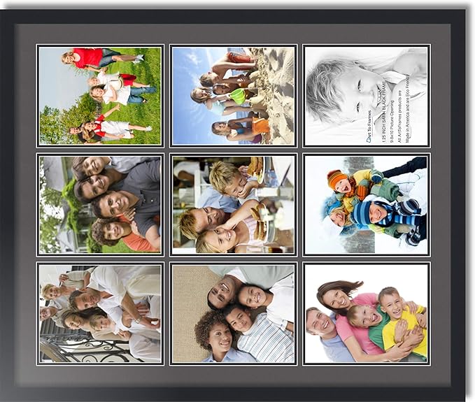 ArtToFrames Collage Photo Frame Double Mat with 9-8x10 Openings with Satin Black Frame and Charcoal mat.