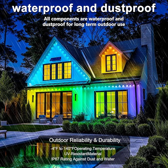 Permanent Outdoor Lights,150FT RGB Eave Light,IP67 Waterproof Lighting for House,Smart LED with App/Remote Control for Outdoor Decor,Garden Decor,Party,Holiday
