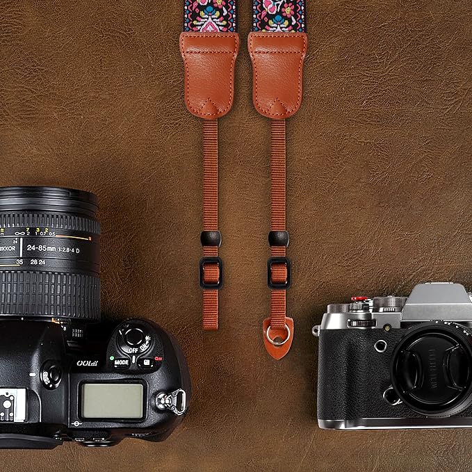 Padwa Lifestyle Pink Vintage Embroidered Camera Strap - 2" Wide Cowhide Head Camera Straps,Cotton Woven Adjustable Shoulder & Neck Strap for All DSLR Cameras,Great Gift for Men&Women Photographers