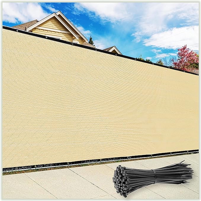 ColourTree Customized Size Fence Screen Privacy Screen Beige 5' x 168' - Commercial Grade 170 GSM - Heavy Duty - 3 Years Warranty - Cable Zip Ties Included