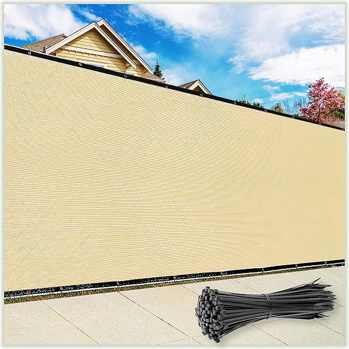 ColourTree Customized Size Fence Screen Privacy Screen Beige 5' x 63' - Commercial Grade 170 GSM - Heavy Duty - 3 Years Warranty - Cable Zip Ties Included