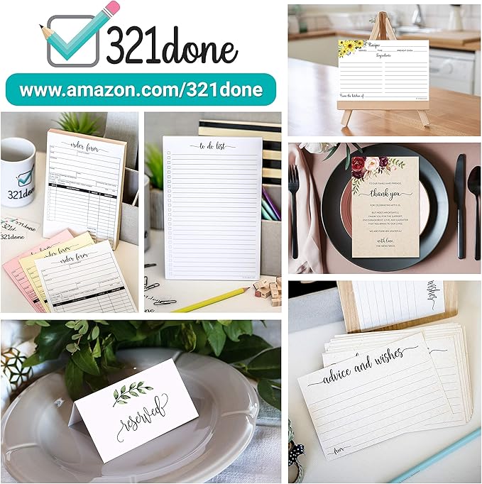 321Done Order Form Book with Cover, 5.5x8.5 Small 2-Part Carbonless, Made in USA, Carbon Duplicate Copy Invoice Purchase Sales Notepad for Small Business, Simple, Generic (50 Sets) White/Yellow