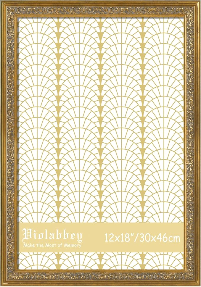 VIOLABBEY 12x18 Frame Gold, Vintage Poster Photo Frames Ornate without Mat for Wall Hanging