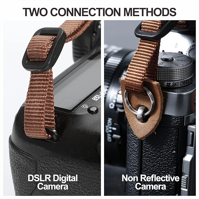 Padwa Lifestyle Light Blue Camera Strap - Double Layer top-grain Cowhide Ends,1.5"Wide Pure Cotton Woven Camera Straps,Adjustable Neck Shoulder Strap for All DSLR Cameras,Great Gift for Photographers