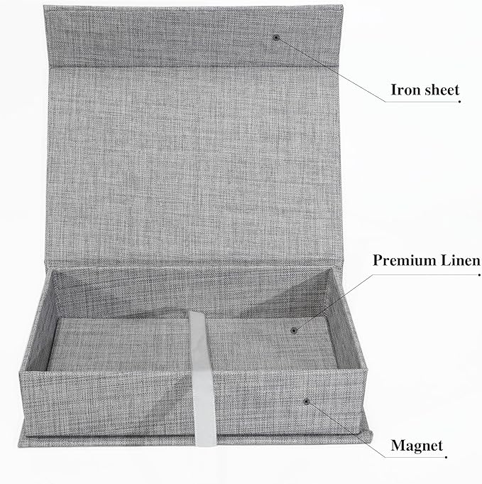Yopih 4x6 Linen Photo Storage Box - Ideal for Preserving and Organizing Your Precious Photos, Certificates, Scrapbooking Supplies, Keepsakes, and Jewelry Grey