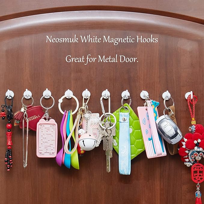 Neosmuk Magnetic Hooks, Cruise Ship Essentials, 30lb+ Heavy Duty Magnetic Hooks for Cruise Cabins, Refrigerator, Grill, Hanging, and Travel | Extra Strong Must-Haves Magnet Hook,White,5 Pack