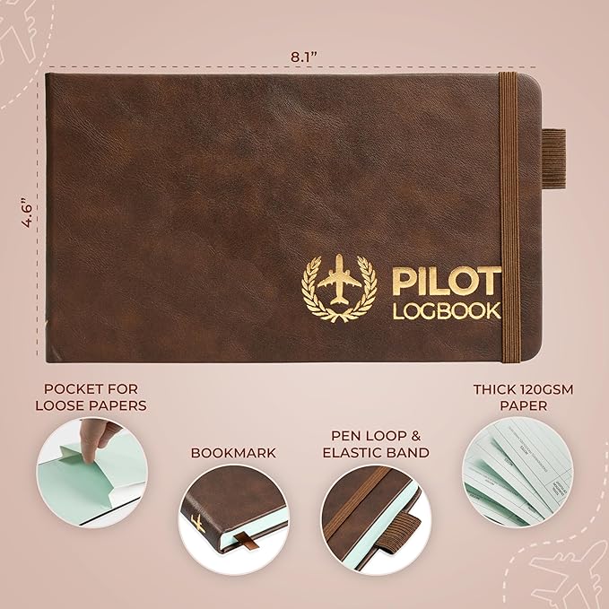 Clever Fox Pilot Logbook – Hardcover Flight Log Journal for Professional & Student Pilots – Aircraft Record Book, Aviation Gifts & Gear (Aviator Brown)