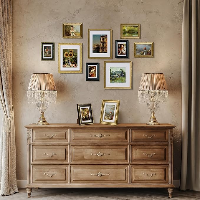 eletecpro 8.5x11 Picture Frames Set of 4, Vintage Frame with Glass Cover, 8.5 by 11 Ornate Gold Photo Frames Display 8.5 x 11 Photo for Tabletop or Wall Decor, Gold