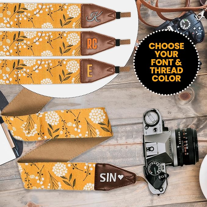Art Tribute Camera Strap for All DSLR and Mirrorless Cameras. Add Your Name Or Initials Make It a Personalized Gift