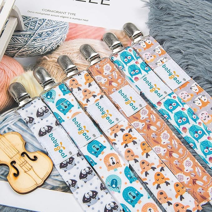 babygoal Baby Animal Pacifier Clips, 6 Pack Pacifier Holder for Boys and Girls Fits Most Pacifiers and Binkies 6MP18