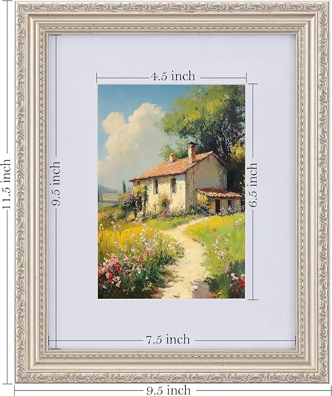eletecpro 8x10 Picture Frames Set of 4, Vintage Frame with Glass Cover, Photo Frames 8 x 10 Display 5x7 Photo with Mat or 8x10 without Mat for Tabletop or Wall Decor, Silver Beige