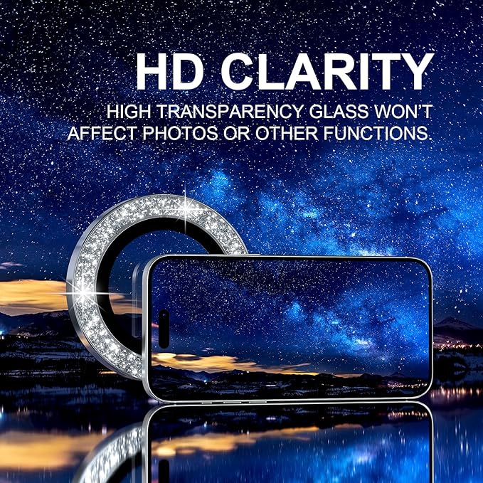 Choiche Compatible for iPhone 17 Pro/iPhone 17 Pro Max Camera Lens Protector Bling, 9H Tempered Glass Camera Cover Screen Protector Metal Ring Decoration Accessories (Glitter-Silver)