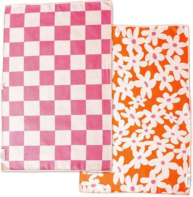 Reversible Microfiber Towel - Ultra Absorbent, Quick-Drying Hand Towels - Modern Design, Scratch-Free, Lint-Free for Kitchen, Bathroom, Car Cleaning - 19x29 Inches, Set of 1 (Check Your Blossoms)