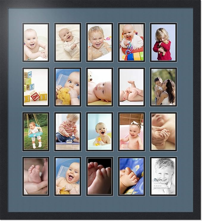 ArtToFrames Collage Photo Frame Double Mat with 20-4x6 Openings with Satin Black Frame and Dutch Blue mat.
