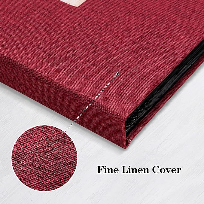 Mublalbum 2 Pack Small 4x6 Photo Album Linen Cover with Display Window Mini Picture Book Each Holds 52 Vertical Pockets for Artwork Postcards or Pictures Storage (Red)