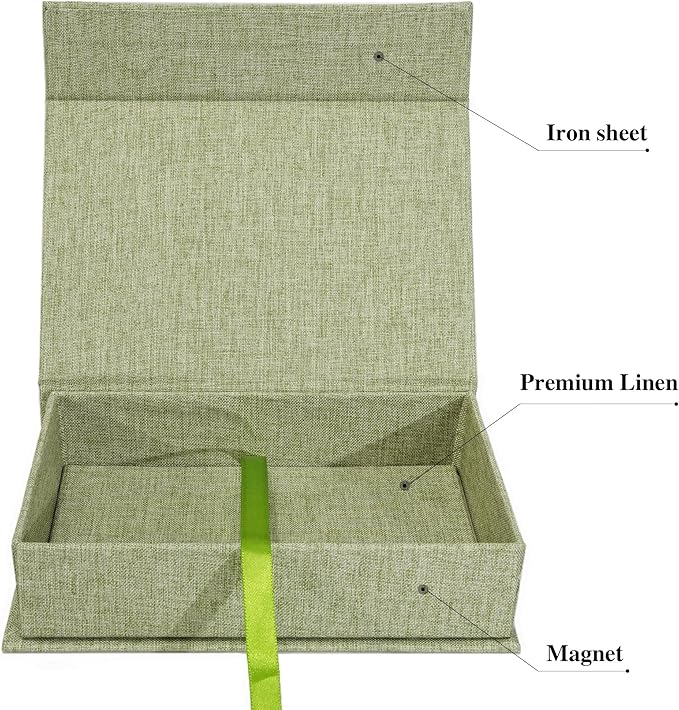 Yopih 5x7 Linen Photo Storage Box - Ideal for Preserving and Organizing Your Precious Photos, Certificates, Scrapbooking Supplies, Keepsakes, and Jewelry Grassgreen