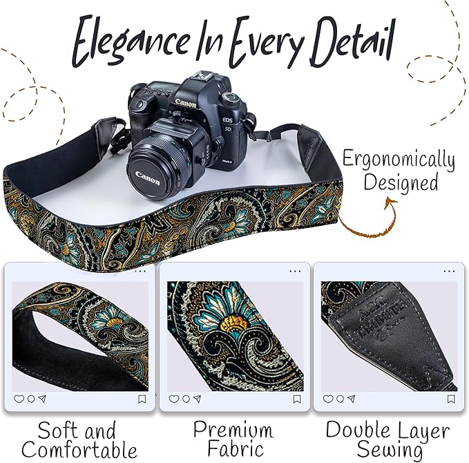 Art Tribute Camera Strap for All DSLR and Mirrorless Cameras. Add Your Name Or Initials Make It a Personalized Gift