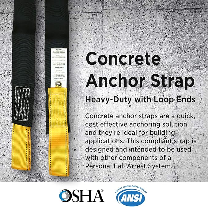 AFP 6’ Concrete Anchor Strap Heavy-Duty w/Loop Ends OSHA/ANSI Compliant 5,000lb (1, 6 FT)