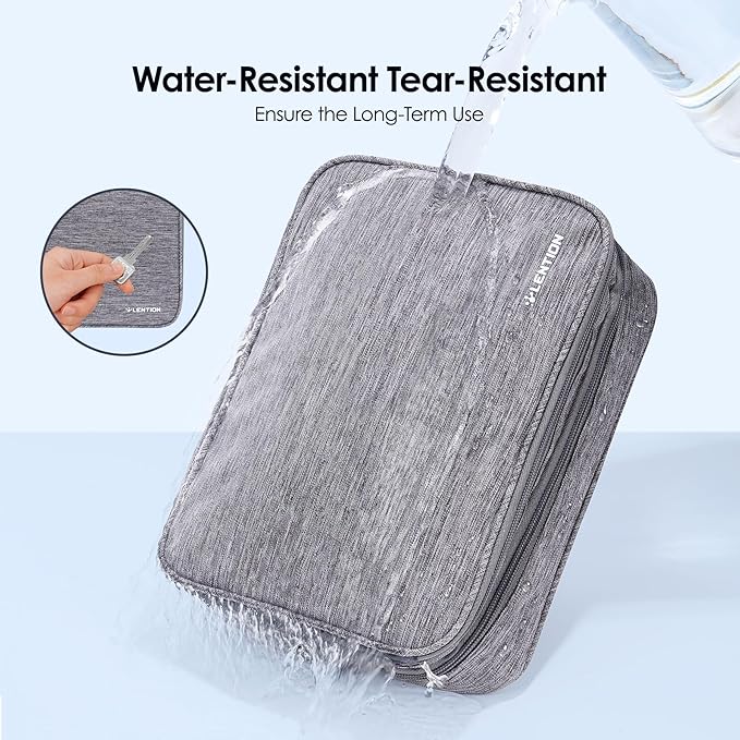 LENTION Waterproof Electronics Organizer Bag, Travel Storage Case with DIY Dividers for Cords, Charger, Power Bank, Earphones – Compact, Durable, Shockproof & Lightweight (Grey)