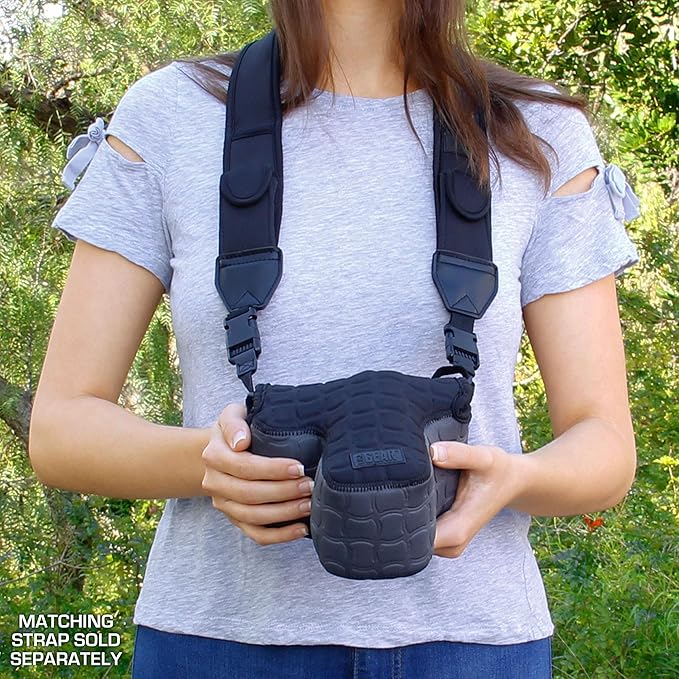 USA Gear Camera Sleeve (Medium) for Compact SLRs Compatible with Canon EOS R100 Nikon Z30 Sony ZV-E10, and more - Padded Neoprene DSLR Case with Zipper Accessory Pocket & Belt Loop (Deluxe Gray)