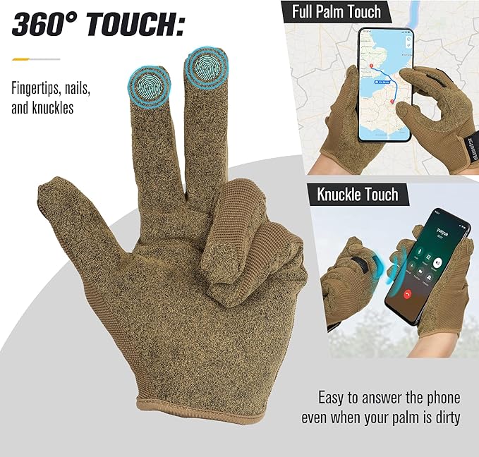 eLusefor Natural Tactile Shooting Glove: Seamless Wrap-Fingers Design, 360° Touchscreen Freedom, Customizable Badge