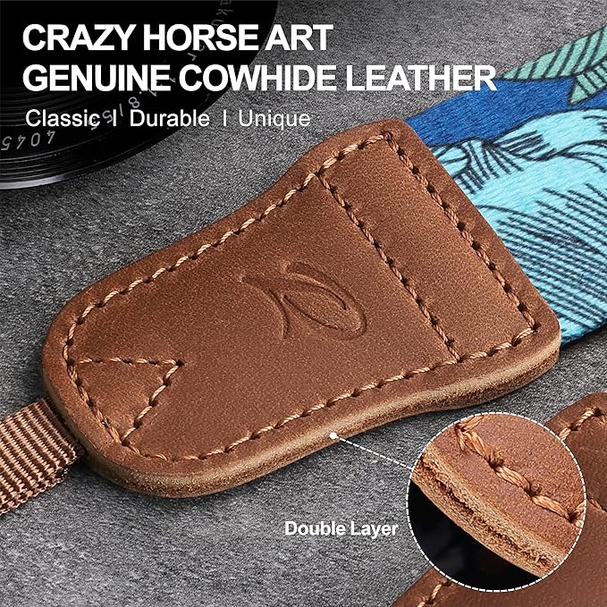 Padwa Lifestyle Camera Strap - 1.5" Soft Nylon Print Crazy Horse Cowhide Head Camera Straps for Photographers and All Cameras,Cute Adjustable Vintage Woven Strap for Adults & Kids(Flower Heart Blue)