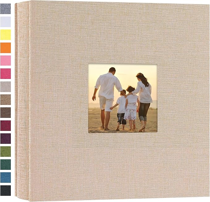 potricher Small Photo Album 4x6 200 Photos Linen Cover Picture Photo Book for Family Wedding Anniversary Baby Vacation (Beige,200 Pockets)