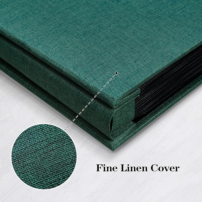Mublalbum Small Photo Album 4x6 100 Photos Linen Cover Picture Book with Horizontal Pockets for Wedding Family Anniversary and Baby (Dark Green)
