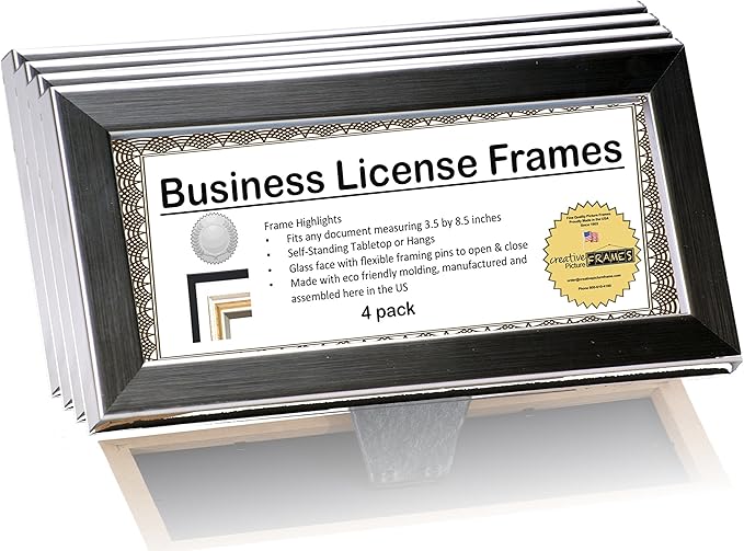 Creative Picture Frames 4-4X9Ss Stainless Steel Like Business License Certificate Frames for Professionals 3.5 by 8.5 Inch Self