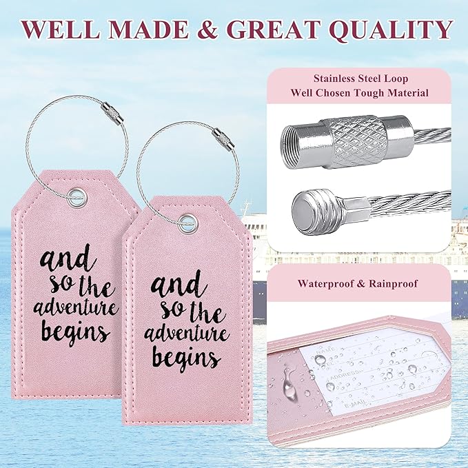 Luggage Tag & Initial Baggage Tags for Suitcases Leather Bag Tags for Backpacks Handbag School Instrument with Name ID Label Travel Essentials, Unique Fun Rose Gold Personalized Luggage Tags 2 Pack