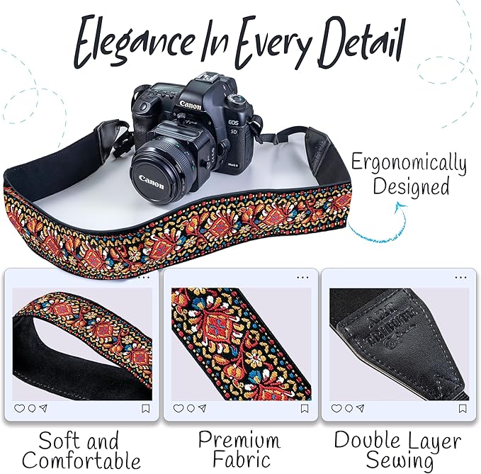 Art Tribute Camera Strap for All DSLR and Mirrorless Cameras. Add Your Name Or Initials Make It a Personalized Gift