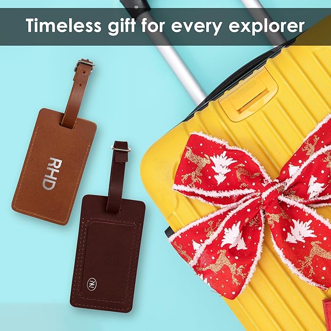 Northwind Personalized Leather Luggage Tag – Made in USA - Custom Monogrammed Travel Bag Tag, Handmade Premium Leather with Secure Strap, Durable Travel Accessory Gift for Men Women Travelers