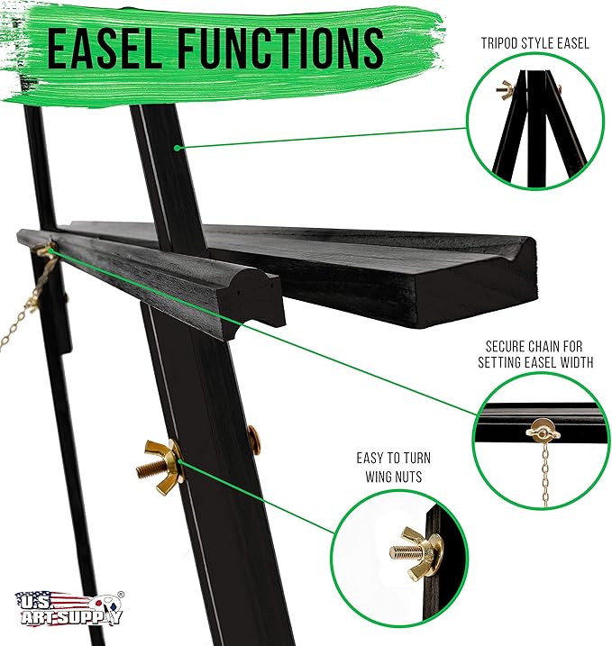 U.S. Art Supply 64" Black Wooden Easel Stand (12 Pack) - Adjustable A-Frame Tripod for Painting, Drawing & Signs - Lightweight Easels, Wood Easel Stand for Sign Wedding Display 40" Canvas Capacity