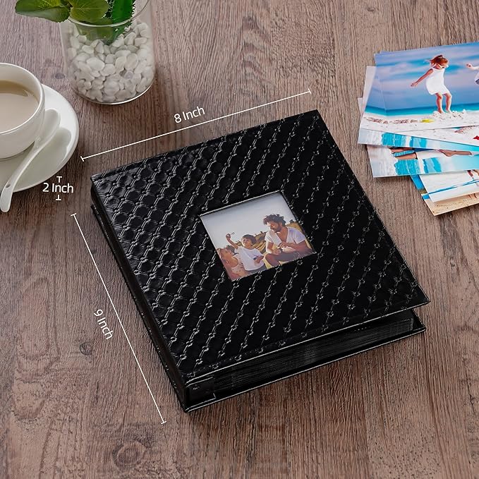Mublalbum Small Photo Album 4x6 200 Photos Leather Cover Picture Book with Horizontal Pockets for Baby Wedding Anniversary and Family (Black)
