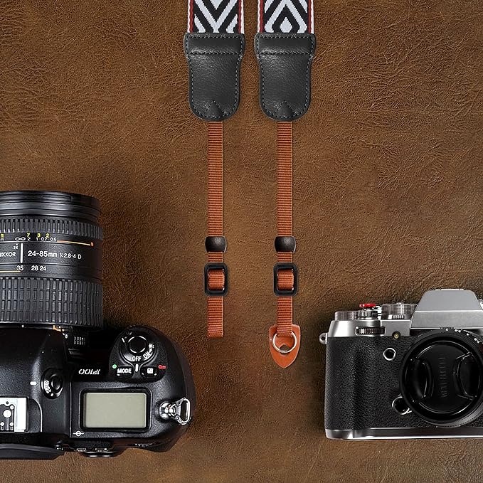 Padwa Lifestyle Camera Strap - 2" Cowhide Head Camera Straps for Photographers,Vintage Jacquard Embroidery Woven Cotton Adjustable Shoulder Neck Straps for All DSLR Cameras(Black White Rhombus)