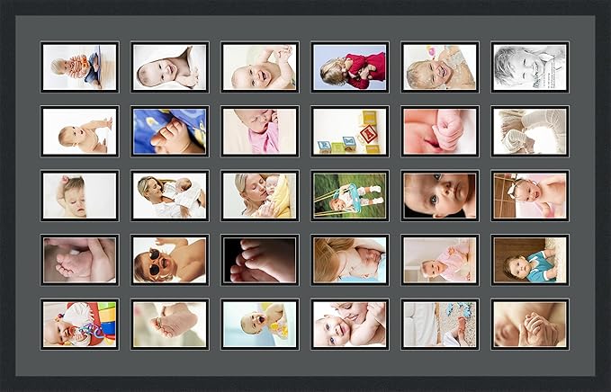 ArtToFrames Collage Photo Frame Double Mat with 30 - 4x6 Openings and Satin Black Frame