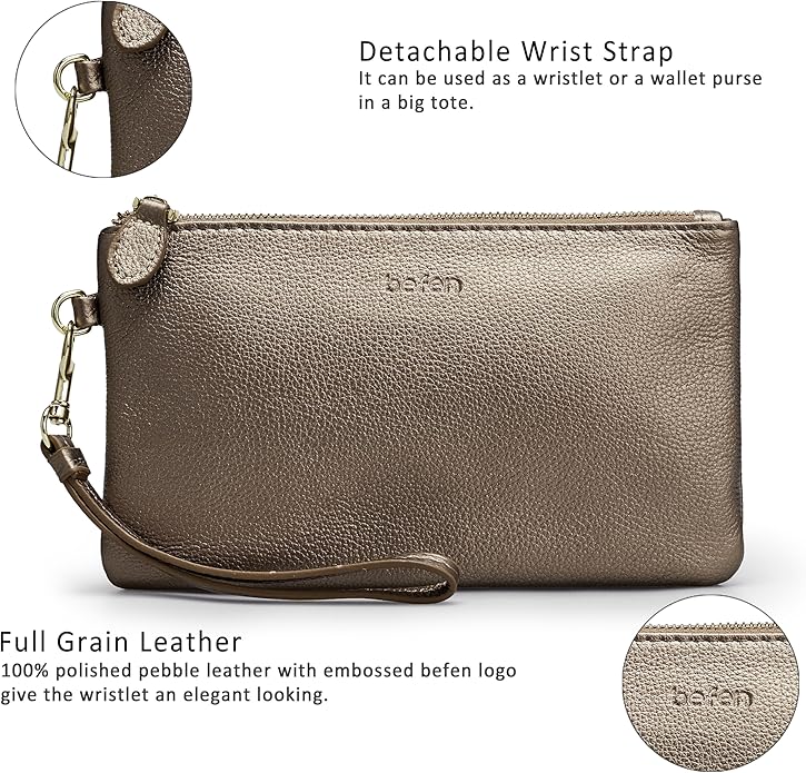 befen Genuine Leather Wristlet Clutch RFID Blocking Bag Cell Phone Wallet Purse Wristlet Wallet Purses and Handbags for Women