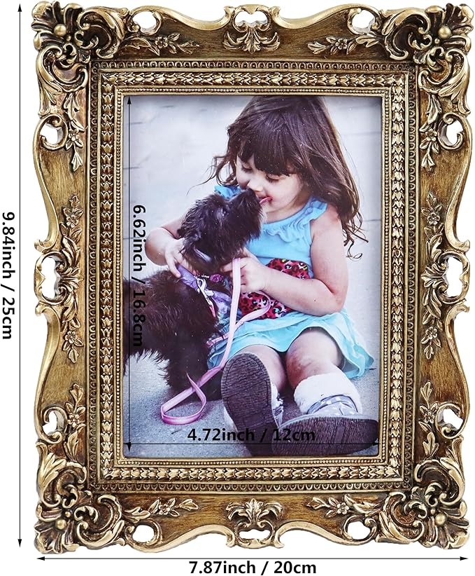 Hymmah Wallet Picture Frame Vintage Photo Frame Ornate Textured Hand-Crafted Resin Picture Frame with Easel & Hook for Tabletop & Wall Display, Decorative Floral Design Home Decor, Photo Gallery, Art, More (G-J, 5*7inch)