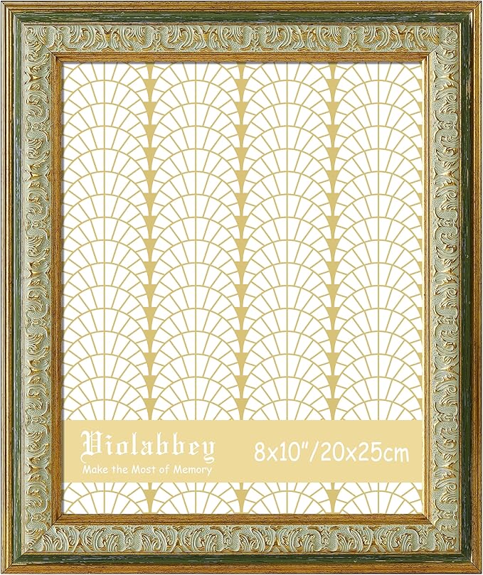VIOLABBEY 8x10 Picture Frame Green, Vintage Photo Frames Ornate without Mat for Tabletop or Wall Hanging