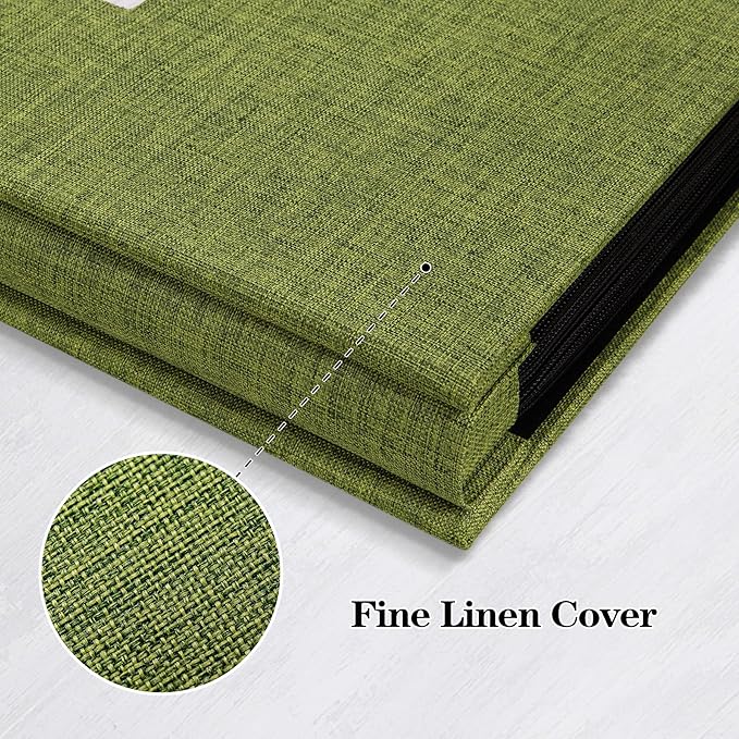 Mublalbum Small Photo Album 4x6 100 Photos Linen Cover Picture Book with Horizontal Pockets for Wedding Family Anniversary and Baby (Green)