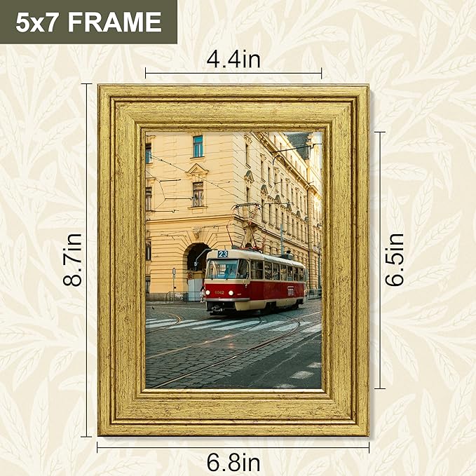 Vittanly 5x7 Picture Frame Set of 4, Vintage Photo Frame for Wall or Tabletop, Display 5x7 Pictures, Rustic Farmhouse Home Decor, Gold