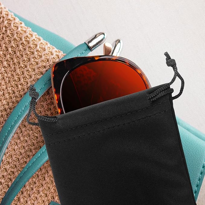Super Z Outlet Black Microfiber Sunglasses Glasses & Cell Phone Gadgets Accessories Sleeve Bag Pouch with Drawstring Closure for Cleaning, Protection, & Storage (12 Pack)