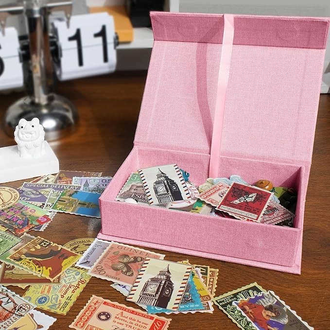 Hiwhy Photo Storage Box 8x10, Linen Photo Box, Memory Box Perfect to Store Your Photo, Pictures, Certificates, Scrapbooking Supplies, Keepsakes and Jewelry Pink