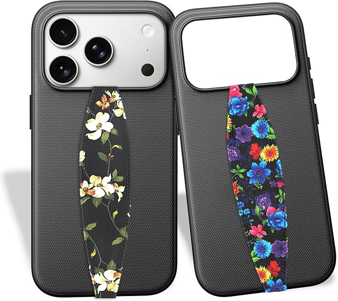 Switchbands Flower Phone Grip Strap – Reversible & Customizable Finger Holder for Phone Back, Wireless Charging Compatible, Detachable Phone Holder for iPhone & Android - Vintage & Blossoms On Black