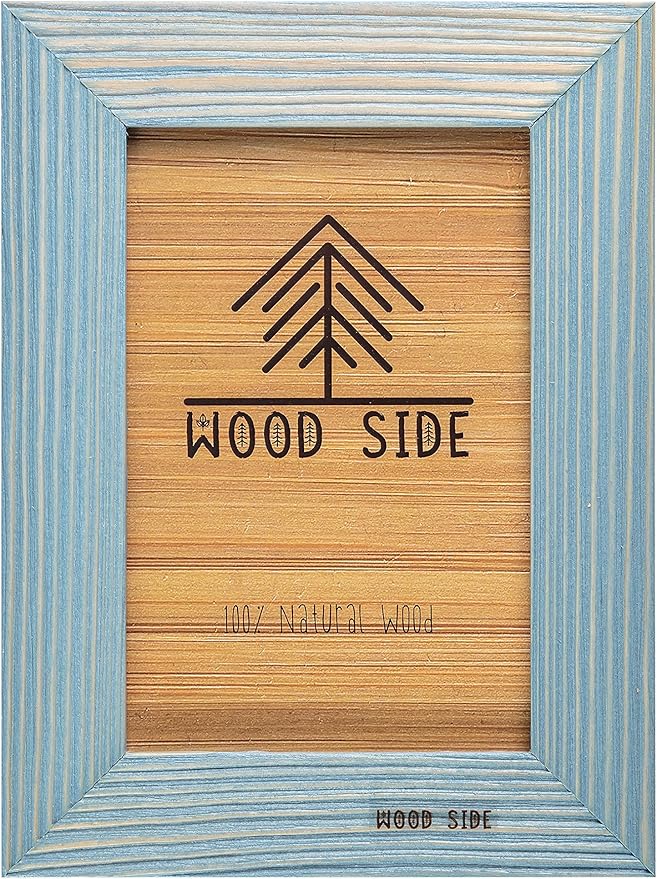 Rustic Wooden Picture Frame 4x6 Inch - Set of 2-100% Natural Farmhouse Distressed Wood with Real Glass - Made for Wall Hanging and Tabletop Display - Blue Turquoise