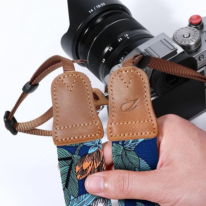 Padwa Lifestyle Camera Strap - 1.5" Soft Nylon Print Crazy Horse Cowhide Head Camera Straps for Photographers and All Cameras,Cute Adjustable Vintage Woven Strap for Adults & Kids(Flower Heart Blue)