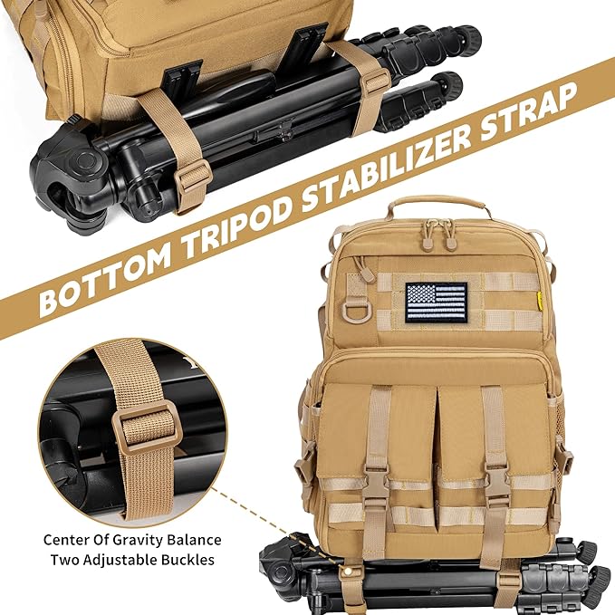 TORIBIO Camera Backpack for DSLR/SLR/Mirrorless Photography Camera, Water-resistant Tactical Camera Travel Bag Backpack Case with 15.6" Laptop Compartment, Tripod Holder