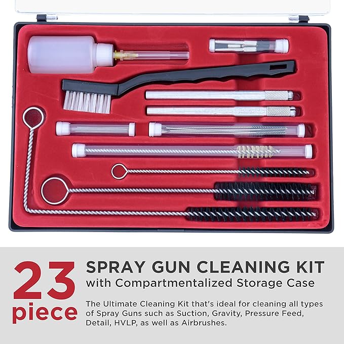 TCP Global 23 Piece Airbrush Cleaning Kit with Case - Paint Gun Cleaning Kit, Air Tools, Detail & Gravity Feed Airbrush Cleaner, Automotive Spray Gun Cleaner, Air Brush Washing Set