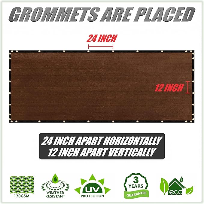 ColourTree Customized Size Fence Screen Privacy Screen Brown 5' x 106' - Commercial Grade 170 GSM - Heavy Duty - 3 Years Warranty - Cable Zip Ties Included