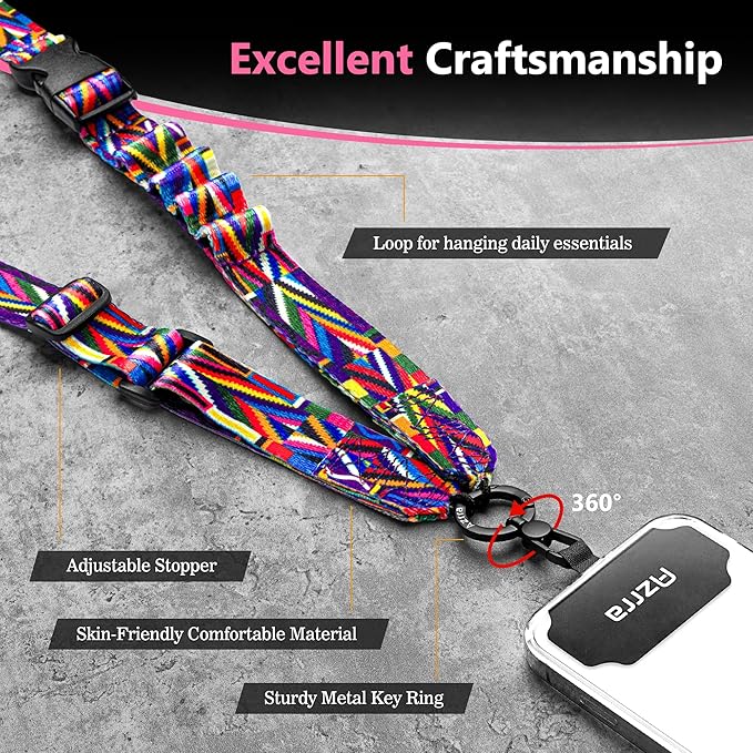 Azrra Adjustable Crossbody Phone Lanyard: Universal Crossbody Phone Strap Adjustable Cell Phone Lanyard for iPhone Samsung